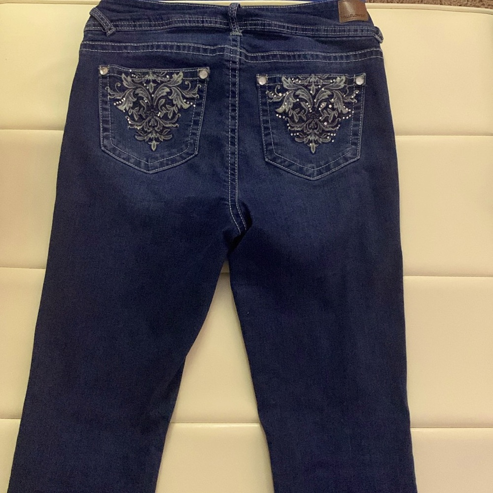 Flared. Wall Flower Jeans, studded pockets, embroidered pockets.